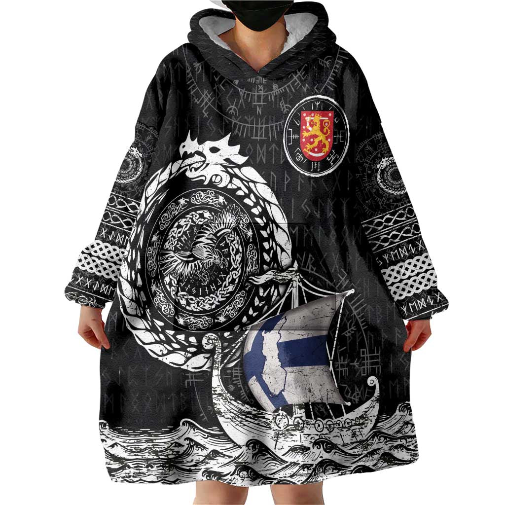 Personalized Viking Finland Wearable Blanket Hoodie Finnish Viking Ship