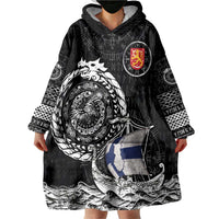 Personalized Viking Finland Wearable Blanket Hoodie Finnish Viking Ship