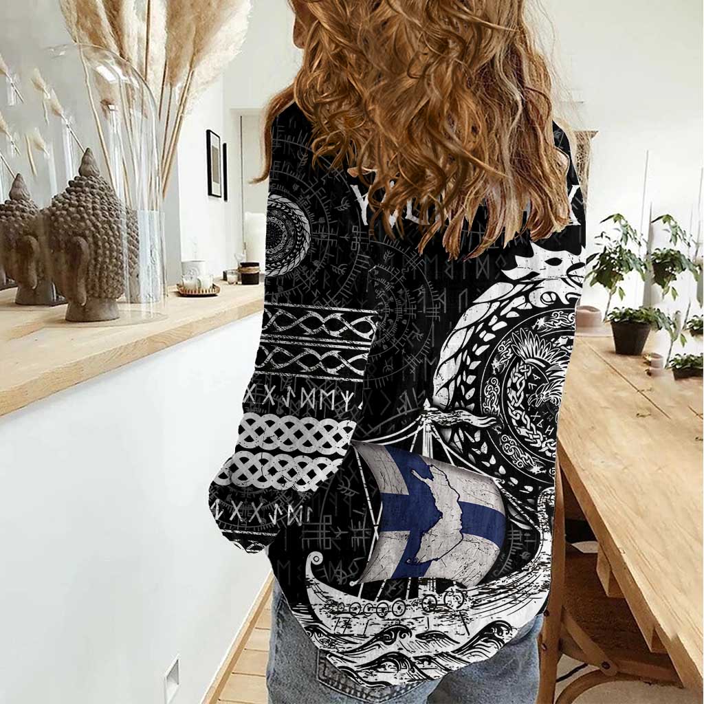 Personalized Viking Finland Women Casual Shirt Finnish Viking Ship