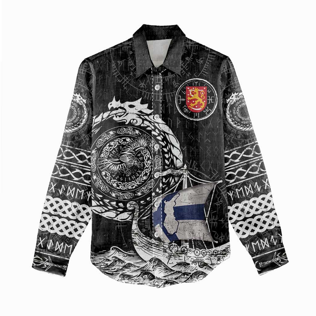 Personalized Viking Finland Women Casual Shirt Finnish Viking Ship