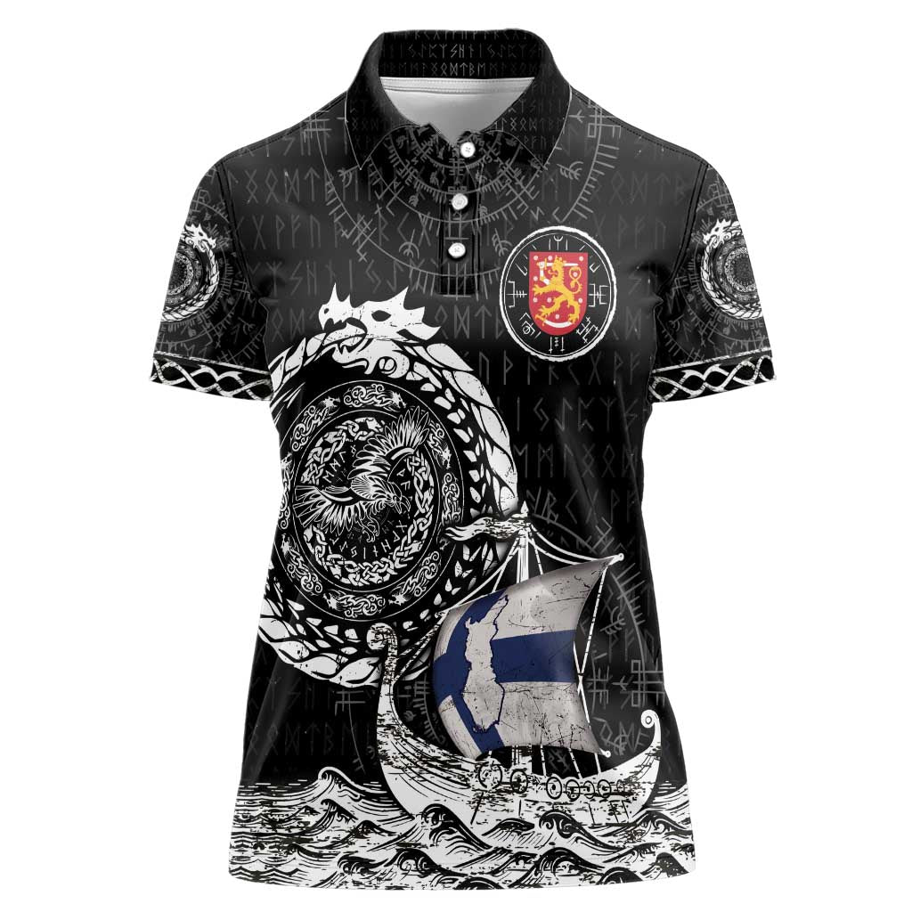Personalized Viking Finland Women Polo Shirt Finnish Viking Ship