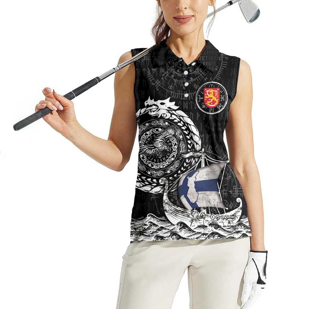 Personalized Viking Finland Women Sleeveless Polo Shirt Finnish Viking Ship