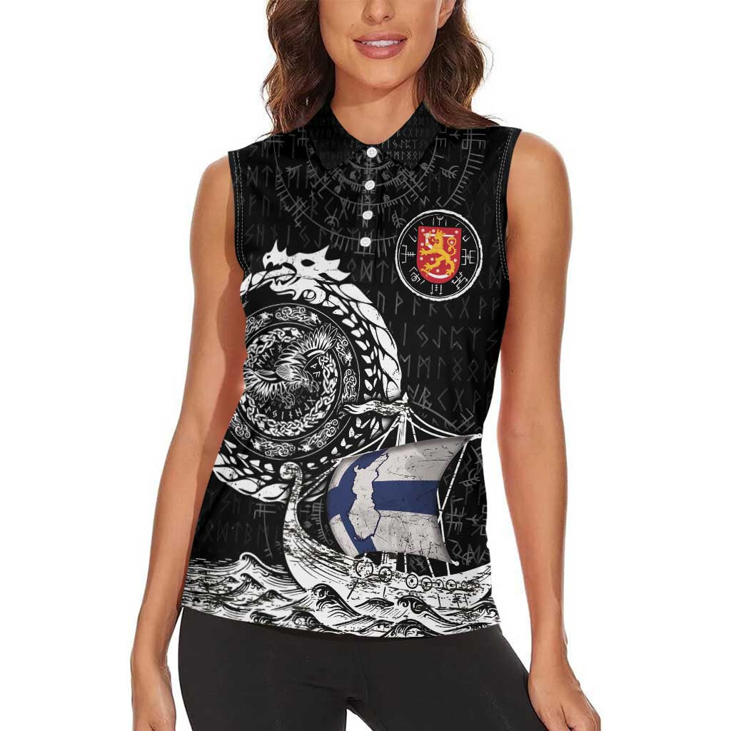Personalized Viking Finland Women Sleeveless Polo Shirt Finnish Viking Ship