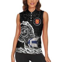 Personalized Viking Finland Women Sleeveless Polo Shirt Finnish Viking Ship