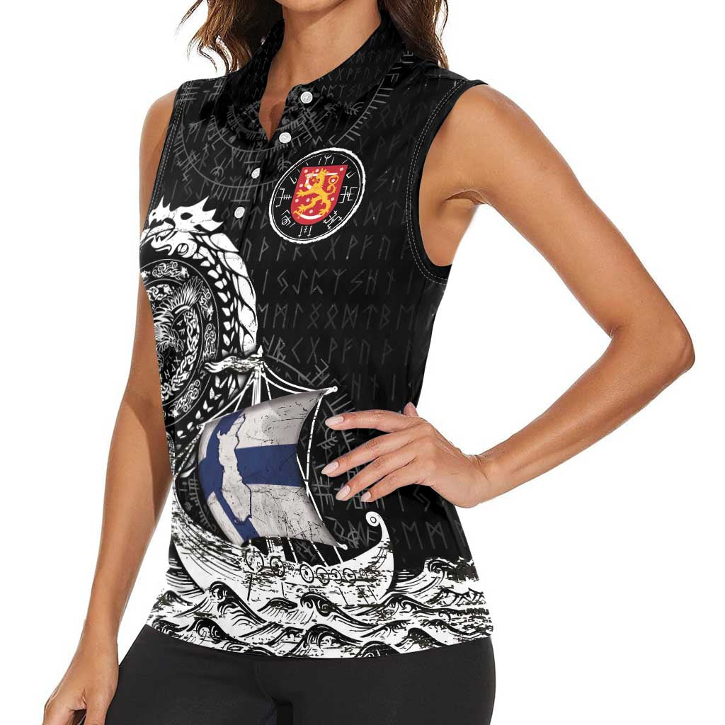 Personalized Viking Finland Women Sleeveless Polo Shirt Finnish Viking Ship