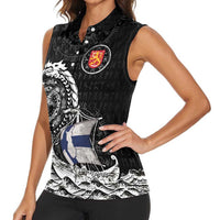 Personalized Viking Finland Women Sleeveless Polo Shirt Finnish Viking Ship