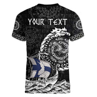 Personalized Viking Finland Women V-Neck T-Shirt Finnish Viking Ship