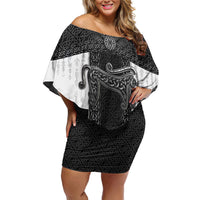 Ancient Scotland Off Shoulder Short Dress Pictish Beast Celtic Knotwork