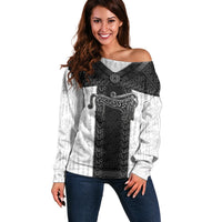 Ancient Scotland Off Shoulder Sweater Pictish Beast Celtic Knotwork