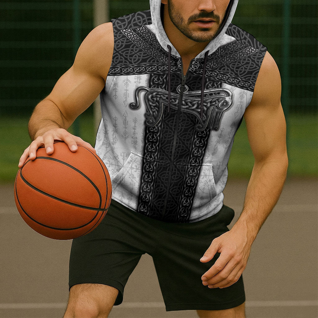 Ancient Scotland Sleeveless Zip Hoodie Pictish Beast Celtic Knotwork