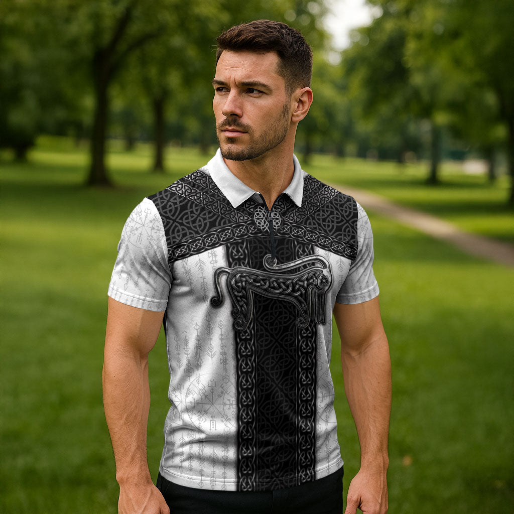 Ancient Scotland Zipper Polo Shirt Pictish Beast Celtic Knotwork