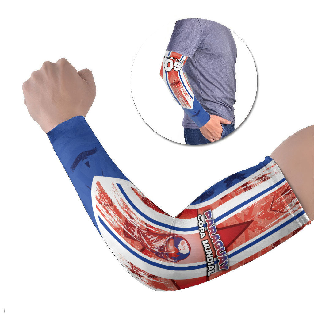 Custom Paraguay Football Arm Sleeves Trophy Grunge Stripes