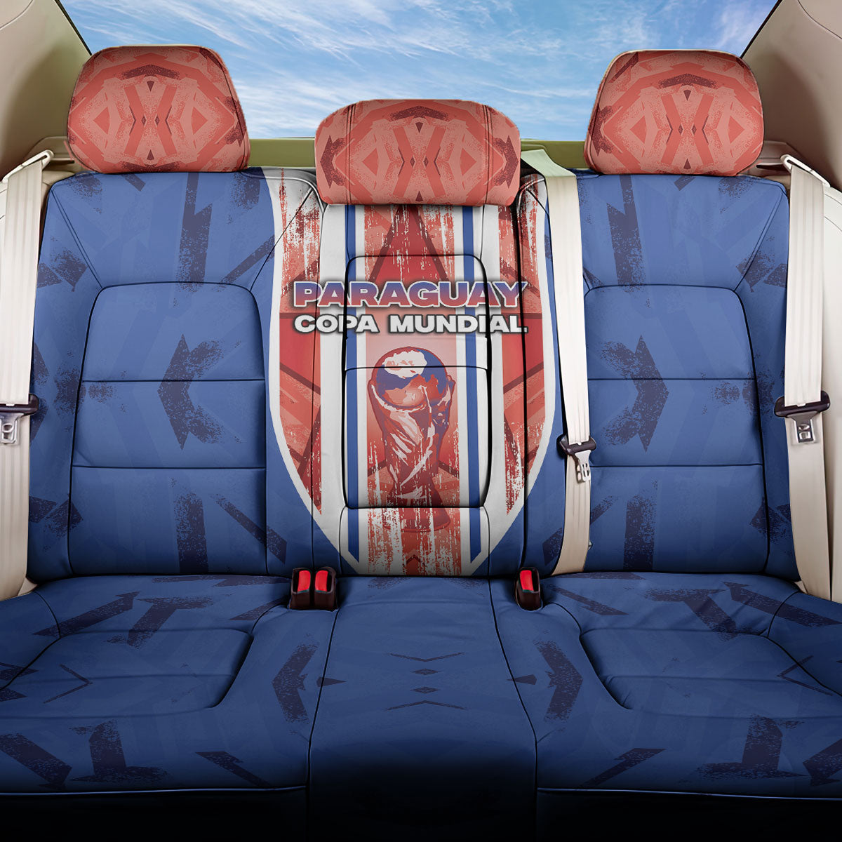 Paraguay Football Back Car Seat Cover Trophy Grunge Stripes