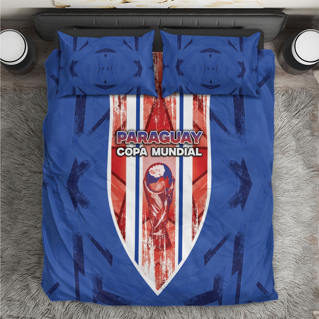 Paraguay Football Bedding Set Trophy Grunge Stripes