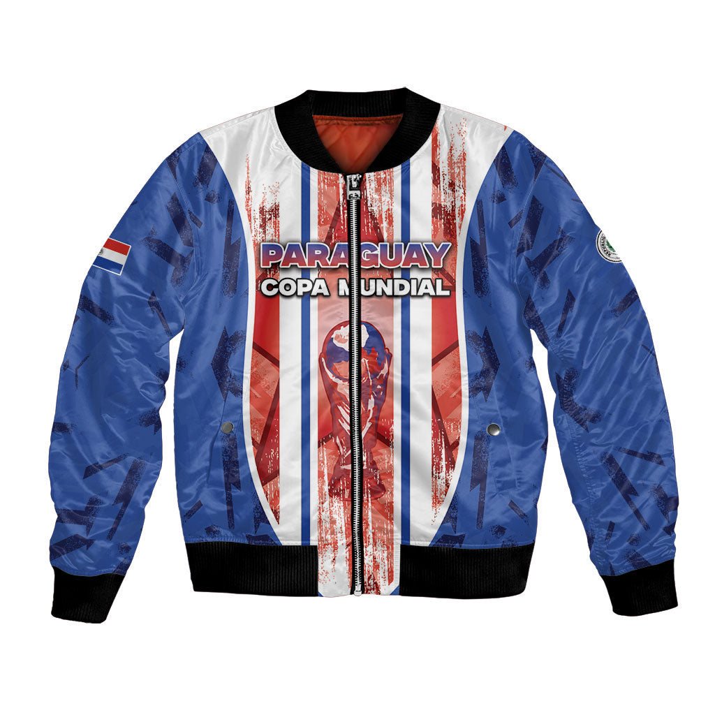 Custom Paraguay Football Bomber Jacket Trophy Grunge Stripes