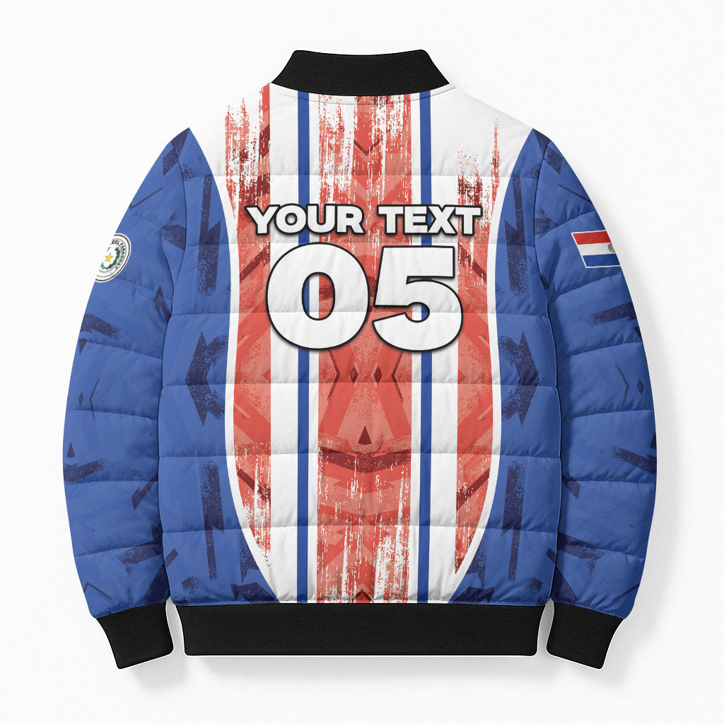 Custom Paraguay Football Bomber Puffer Jacket Trophy Grunge Stripes