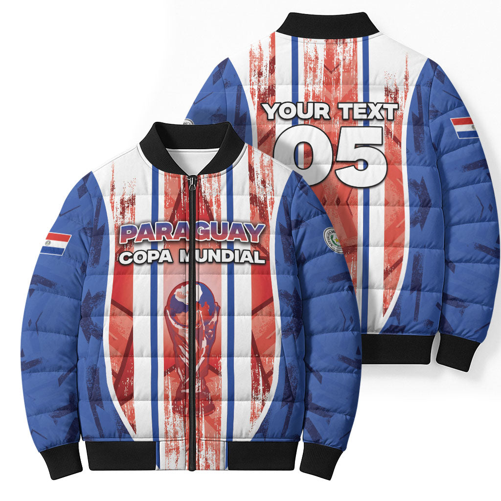 Custom Paraguay Football Bomber Puffer Jacket Trophy Grunge Stripes