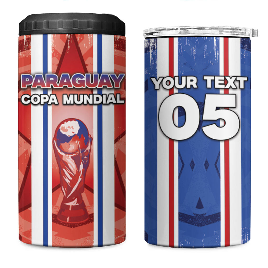 Custom Paraguay Football 4 in 1 Can Cooler Tumbler Trophy Grunge Stripes