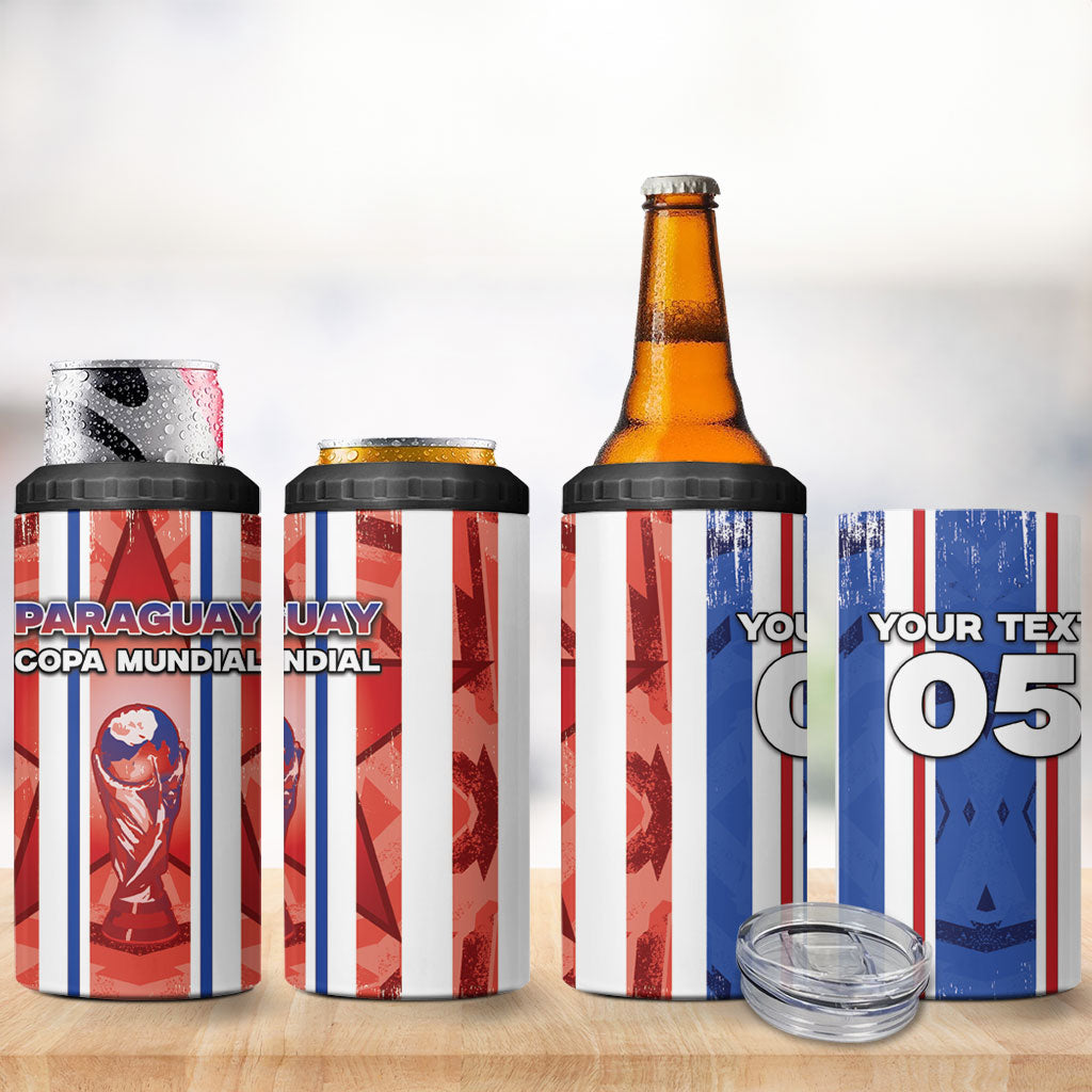 Custom Paraguay Football 4 in 1 Can Cooler Tumbler Trophy Grunge Stripes