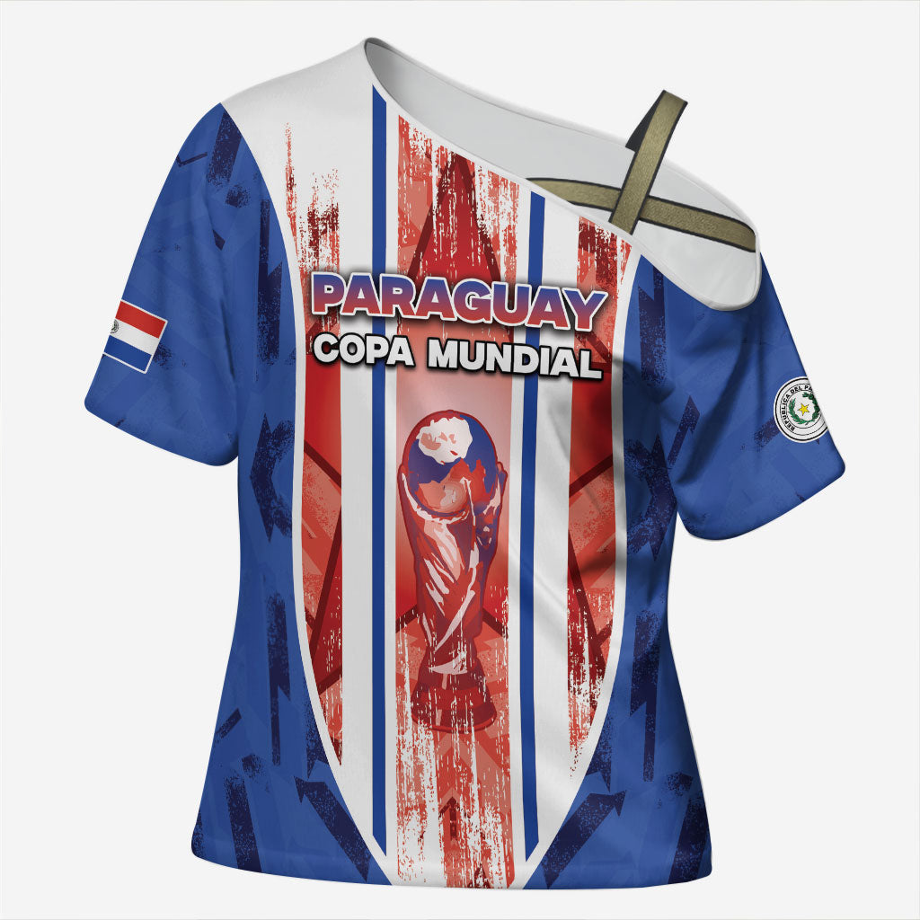 Custom Paraguay Football Cross Shoulder Shirt Trophy Grunge Stripes