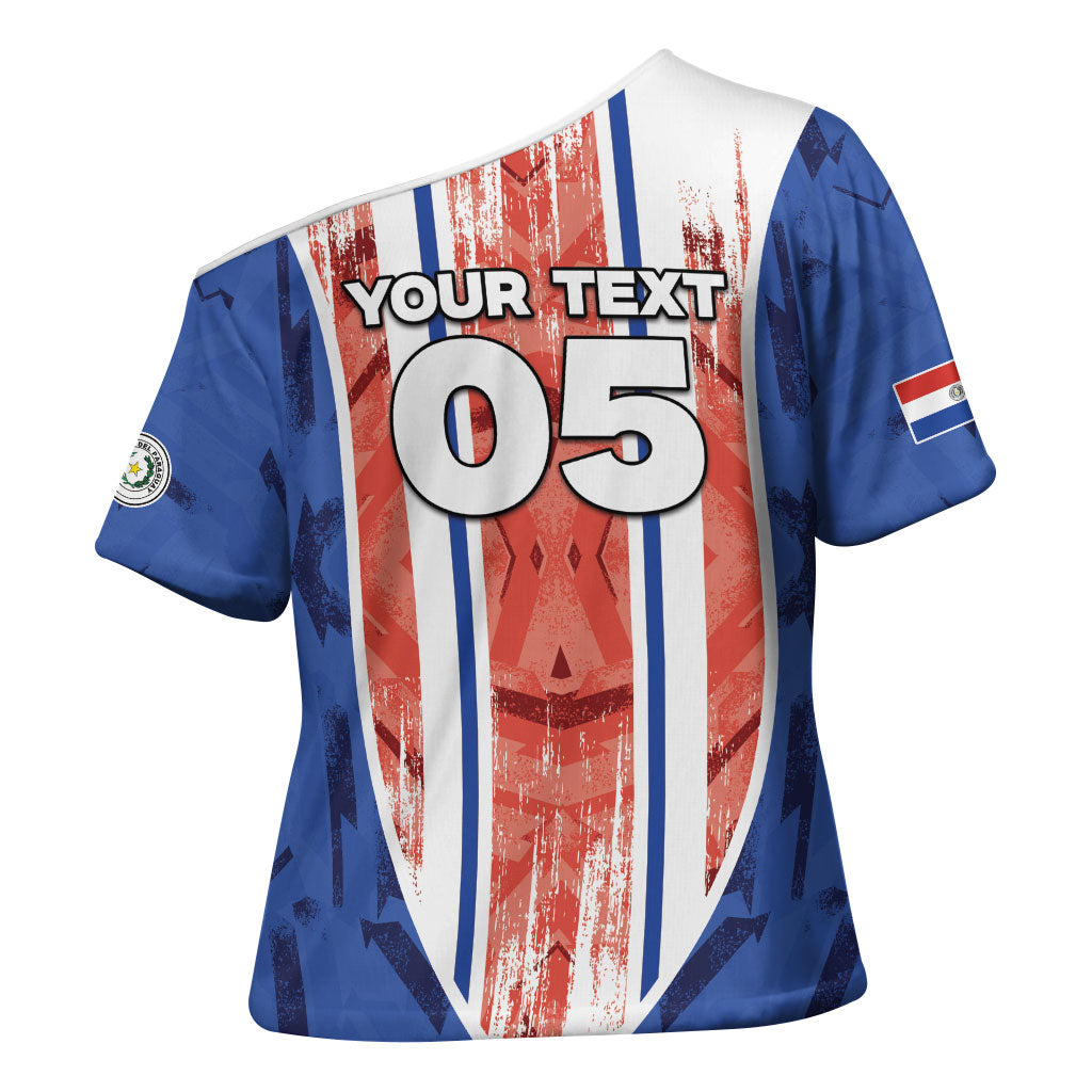 Custom Paraguay Football Cross Shoulder Shirt Trophy Grunge Stripes