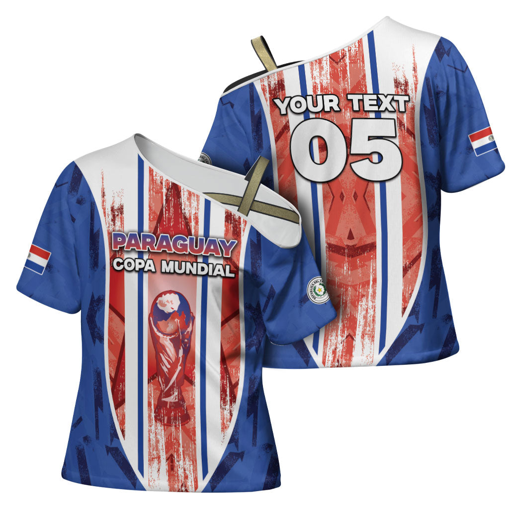 Custom Paraguay Football Cross Shoulder Shirt Trophy Grunge Stripes