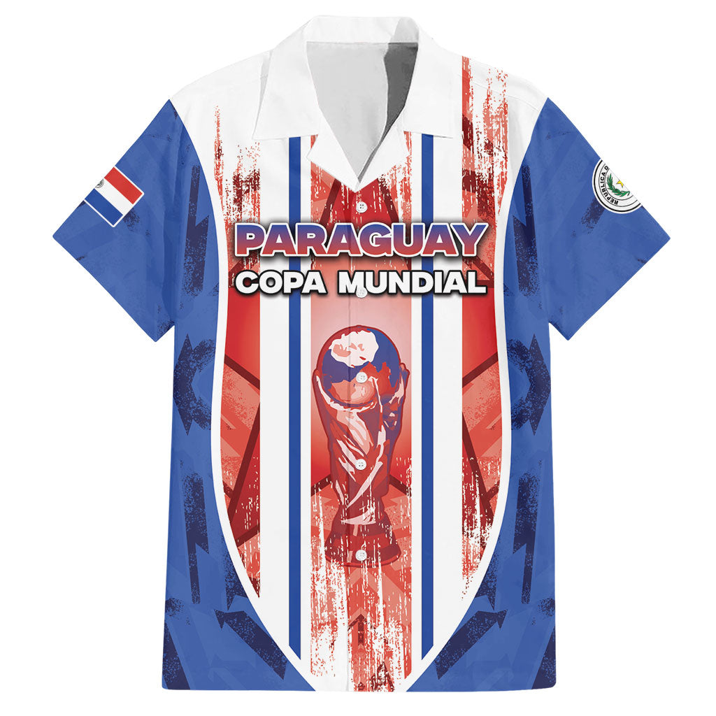 Custom Paraguay Football Hawaiian Shirt Trophy Grunge Stripes