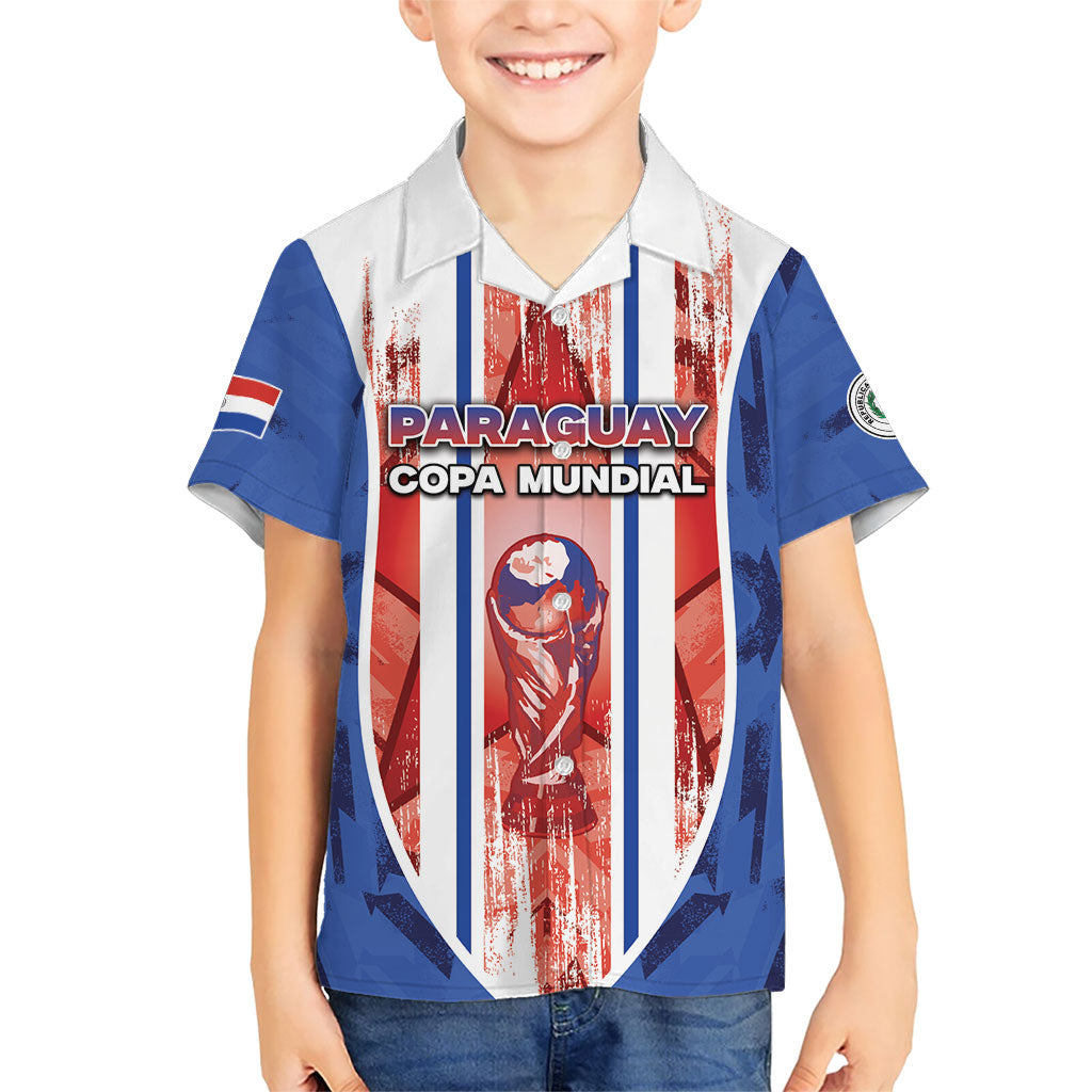 Custom Paraguay Football Kid Hawaiian Shirt Trophy Grunge Stripes