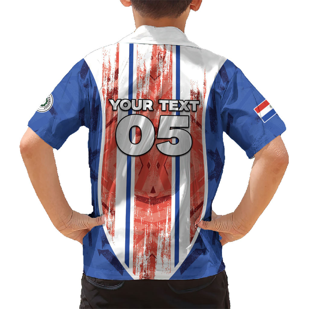 Custom Paraguay Football Kid Hawaiian Shirt Trophy Grunge Stripes