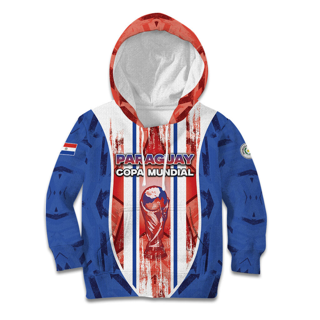 Custom Paraguay Football Kid Hoodie Trophy Grunge Stripes