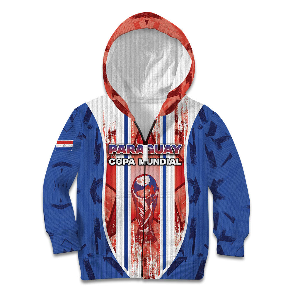 Custom Paraguay Football Kid Hoodie Trophy Grunge Stripes