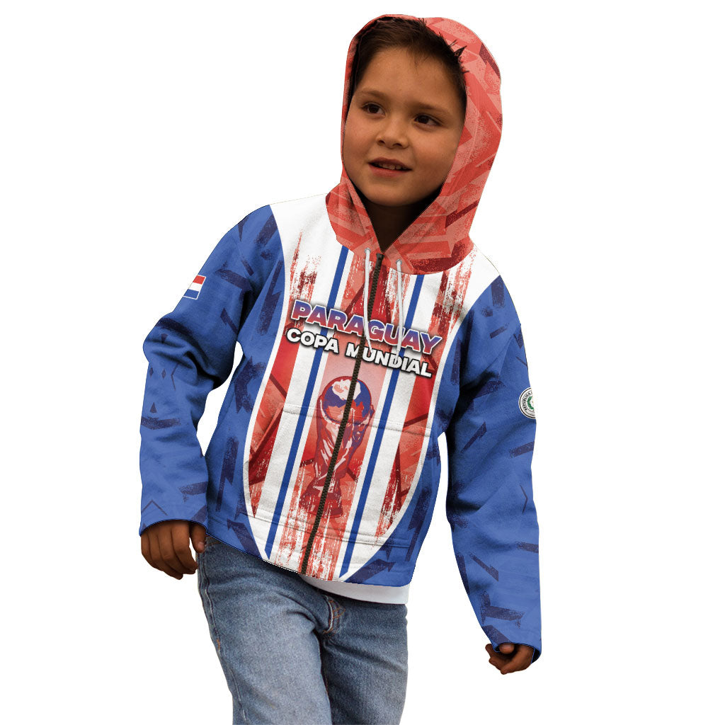 Custom Paraguay Football Kid Hoodie Trophy Grunge Stripes