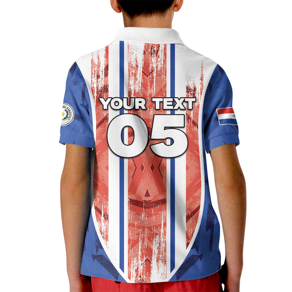 Custom Paraguay Football Kid Polo Shirt Trophy Grunge Stripes