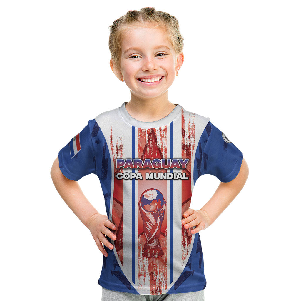 Custom Paraguay Football Kid T Shirt Trophy Grunge Stripes