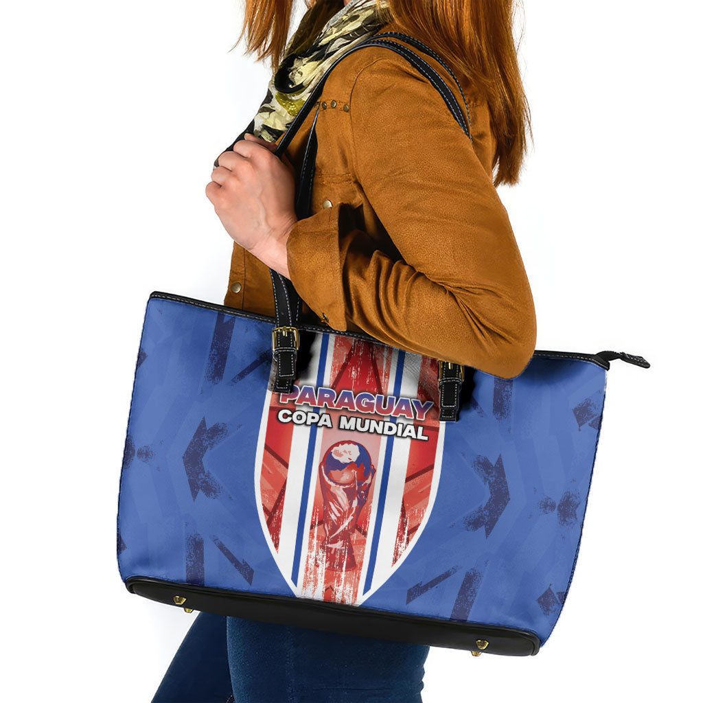 Paraguay Football Leather Tote Bag Trophy Grunge Stripes