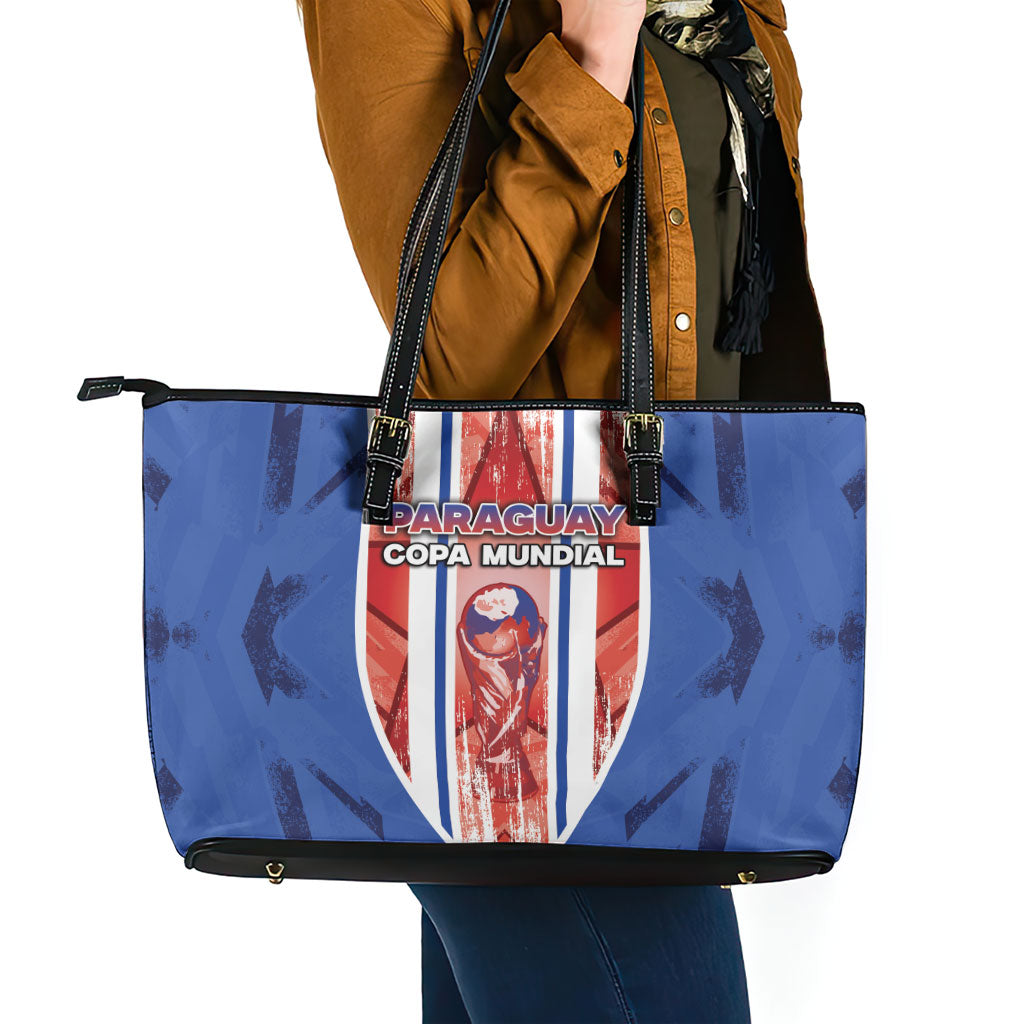 Paraguay Football Leather Tote Bag Trophy Grunge Stripes