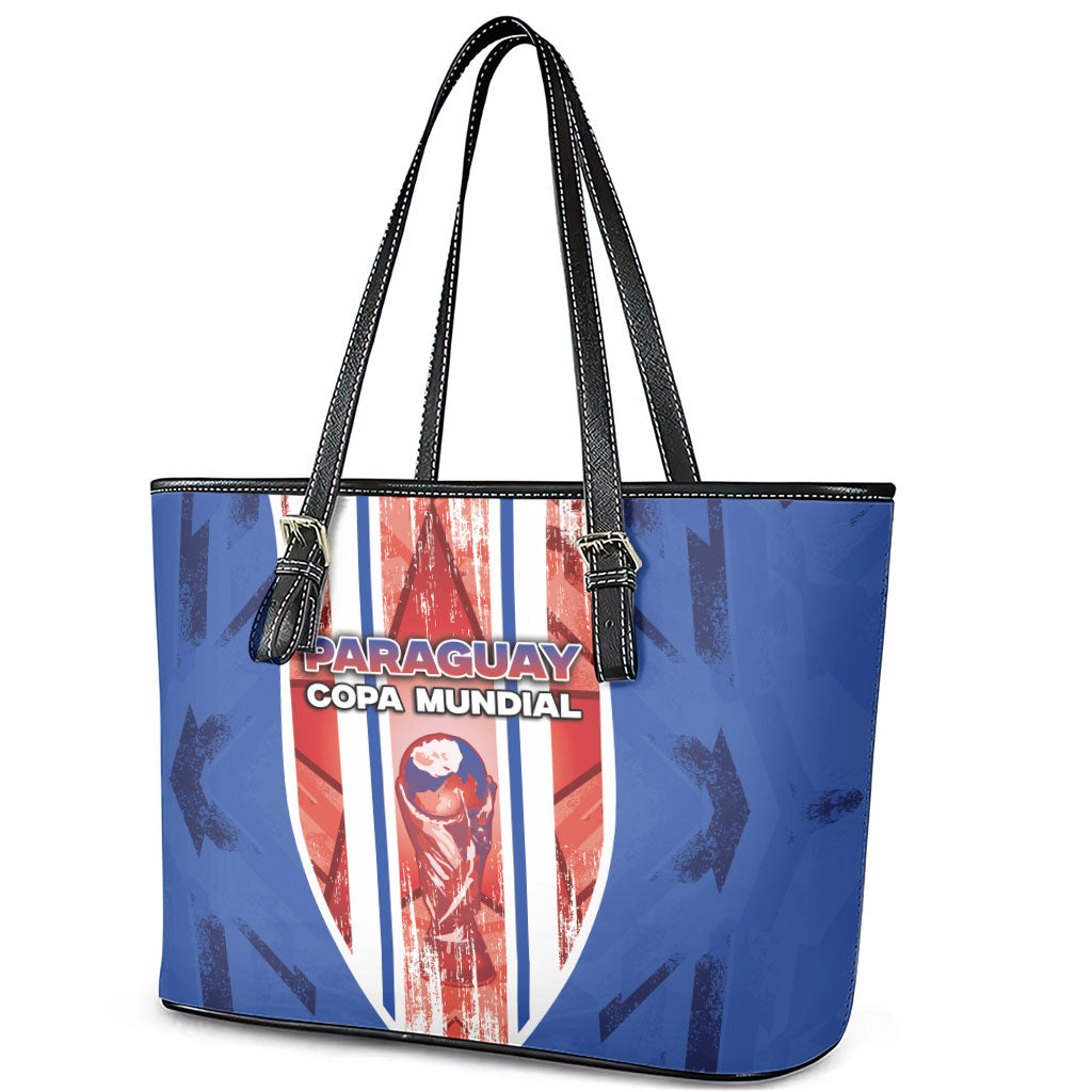 Paraguay Football Leather Tote Bag Trophy Grunge Stripes