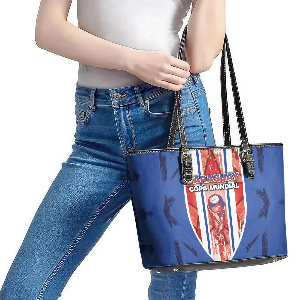 Paraguay Football Leather Tote Bag Trophy Grunge Stripes