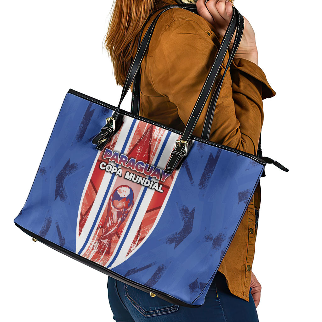 Paraguay Football Leather Tote Bag Trophy Grunge Stripes