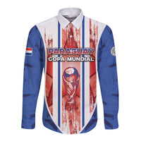 Custom Paraguay Football Long Sleeve Button Shirt Trophy Grunge Stripes