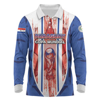 Custom Paraguay Football Long Sleeve Polo Shirt Trophy Grunge Stripes
