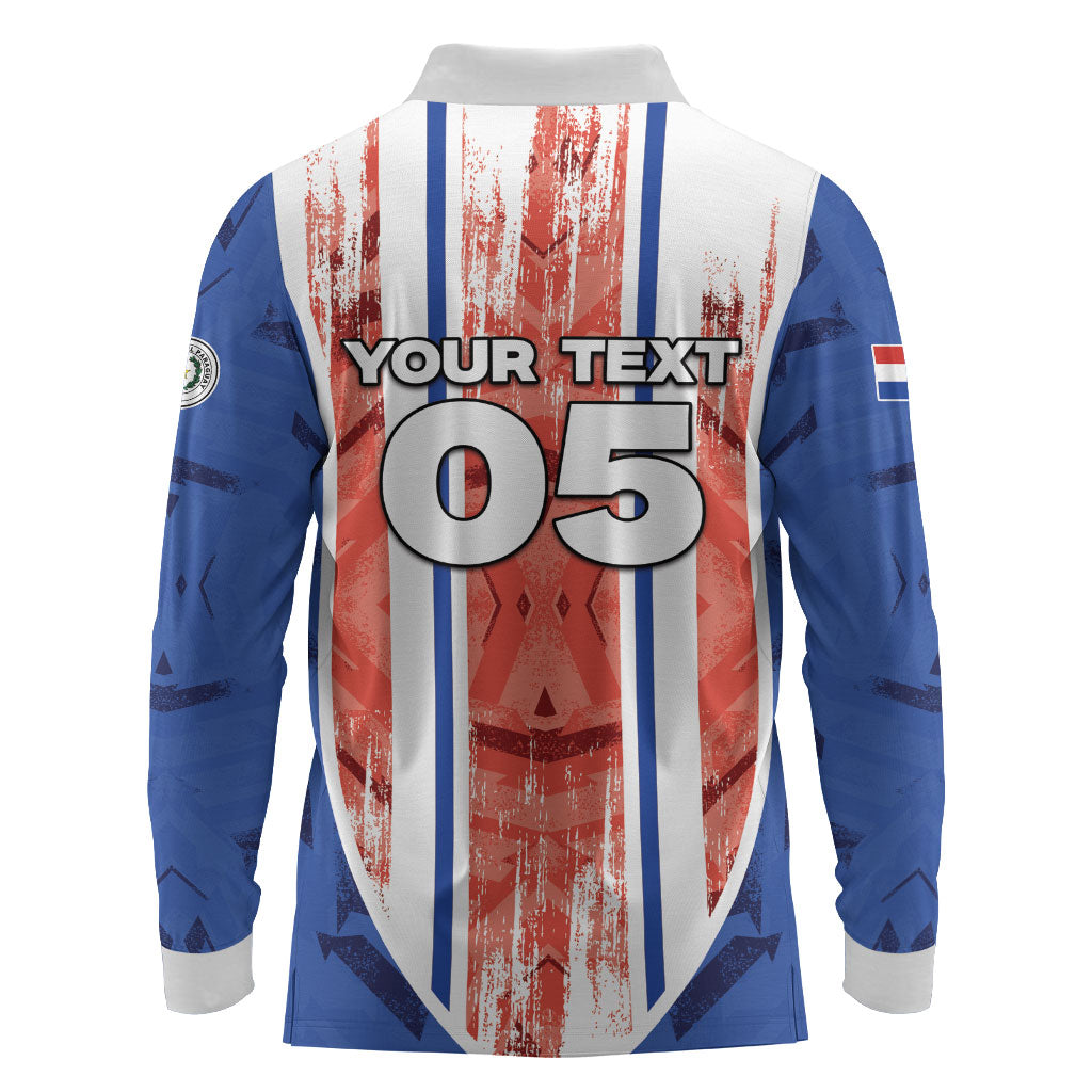 Custom Paraguay Football Long Sleeve Polo Shirt Trophy Grunge Stripes