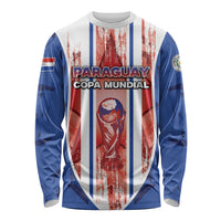 Custom Paraguay Football Long Sleeve Shirt Trophy Grunge Stripes