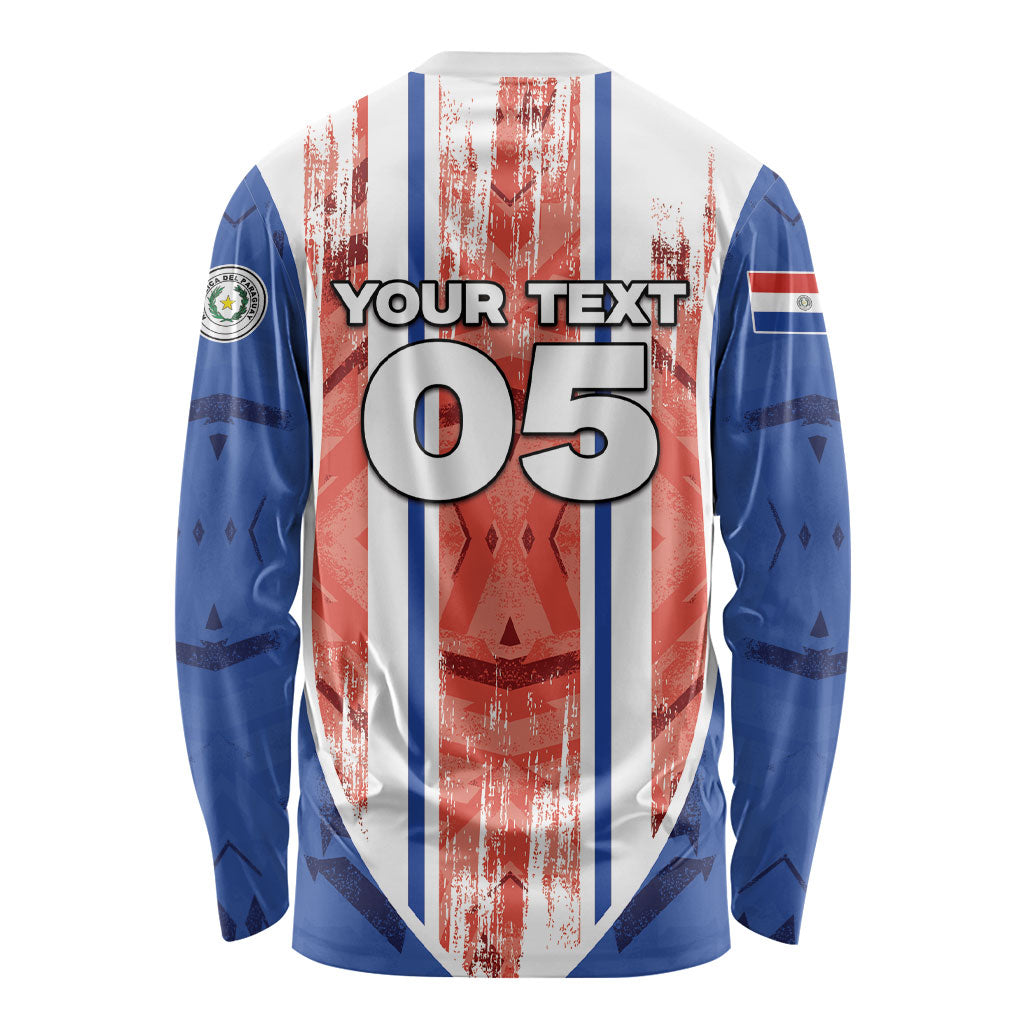 Custom Paraguay Football Long Sleeve Shirt Trophy Grunge Stripes