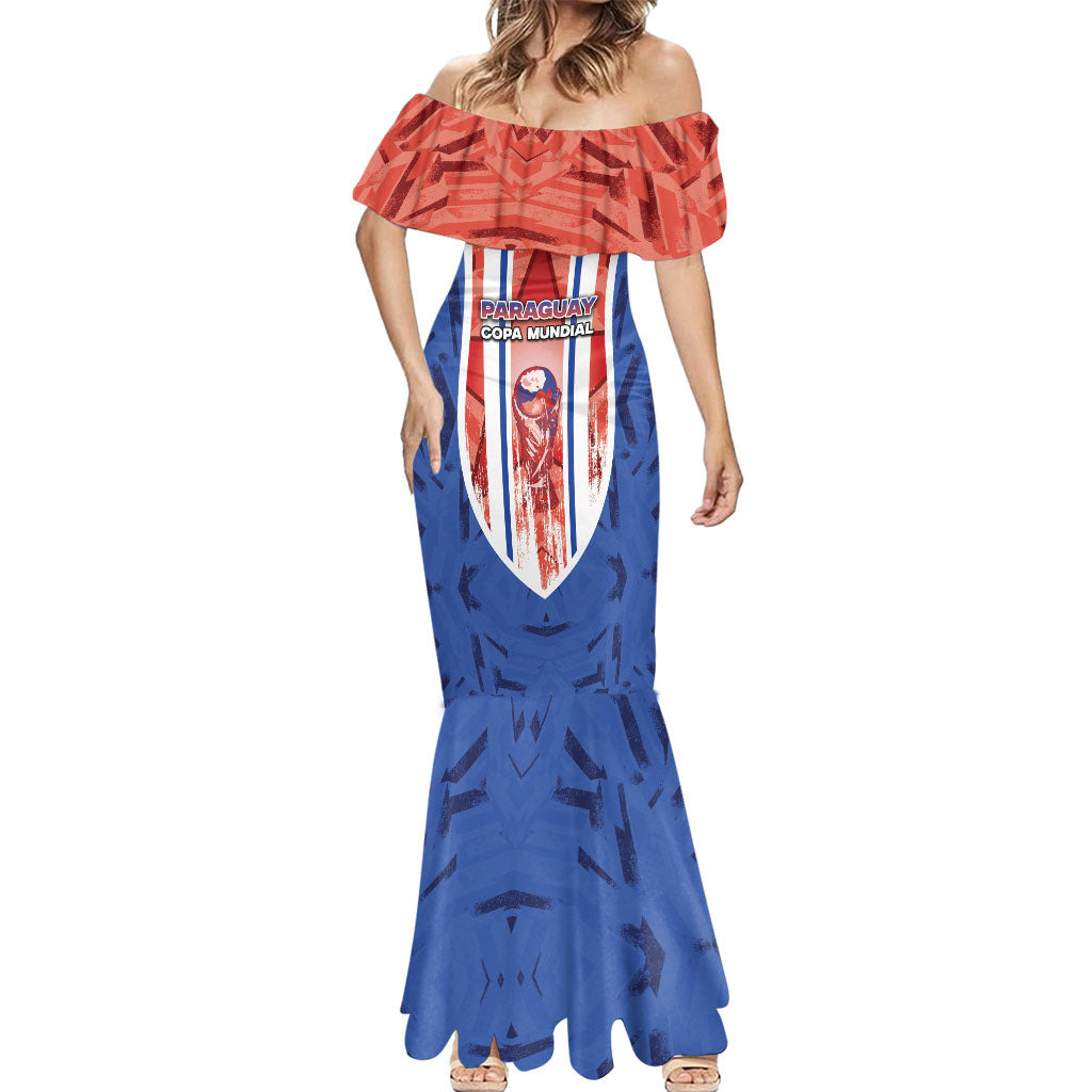 Custom Paraguay Football Mermaid Dress Trophy Grunge Stripes