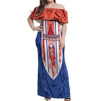 Custom Paraguay Football Off Shoulder Maxi Dress Trophy Grunge Stripes