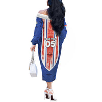 Custom Paraguay Football Off The Shoulder Long Sleeve Dress Trophy Grunge Stripes