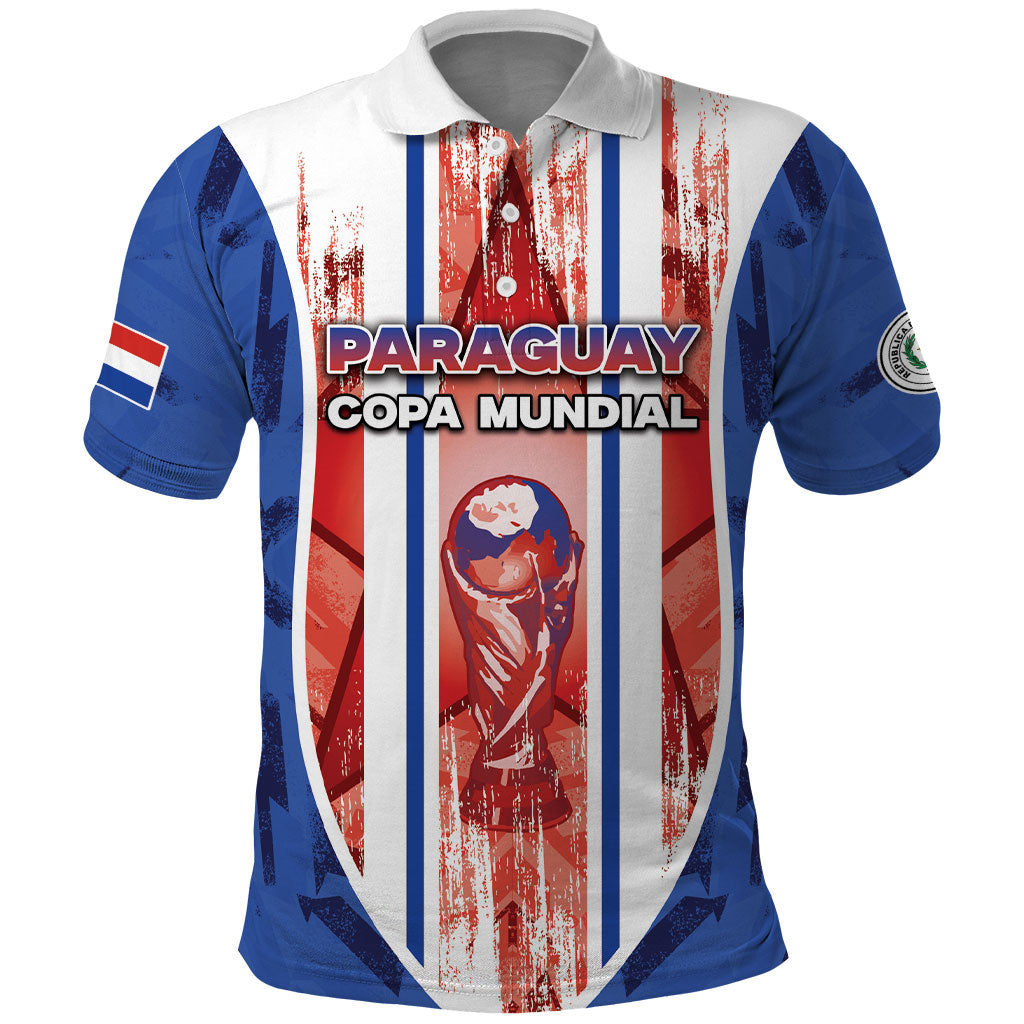 Custom Paraguay Football Polo Shirt Trophy Grunge Stripes
