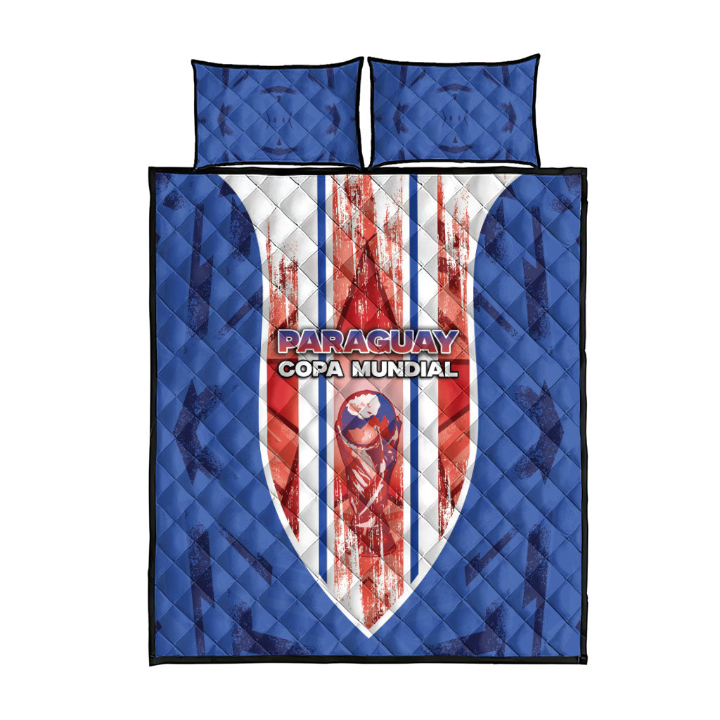 Paraguay Football Quilt Bed Set Trophy Grunge Stripes