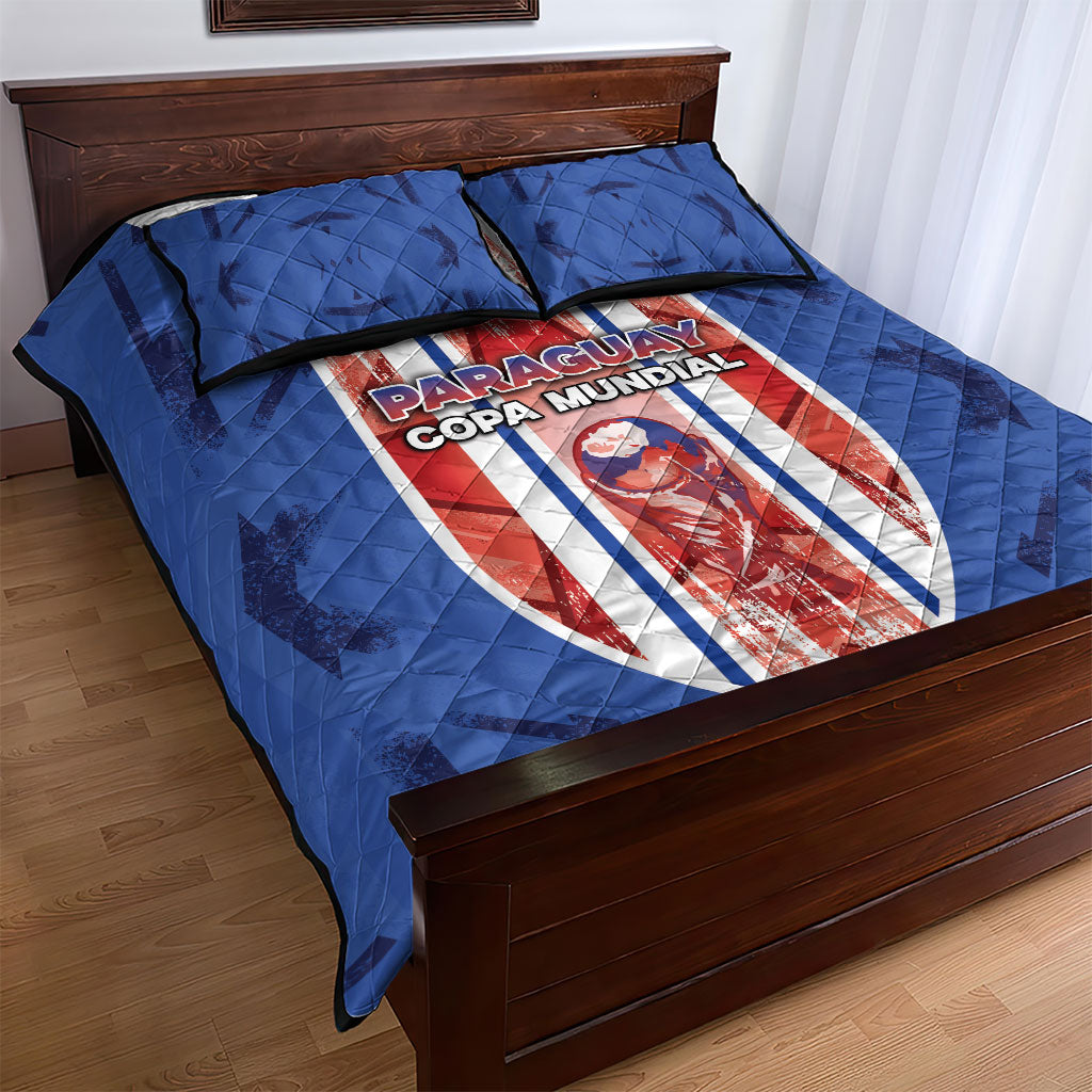 Paraguay Football Quilt Bed Set Trophy Grunge Stripes